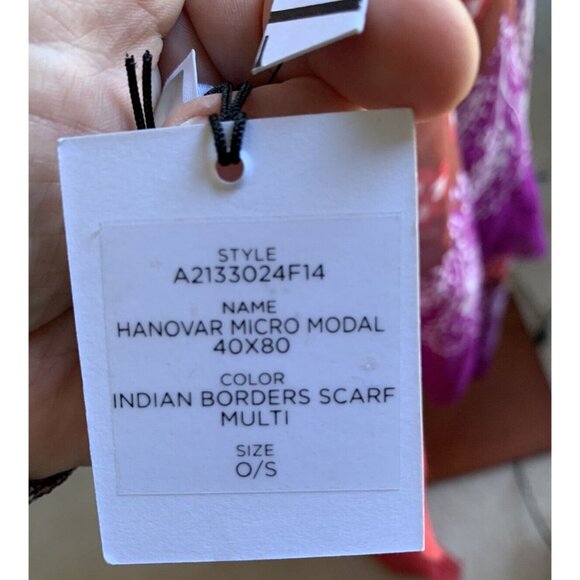 NWT DIANE VON FURSTENBERG Scarf Shawl 40X80 Pink Purple Fringe 'Indian Border' - Picture 8 of 9